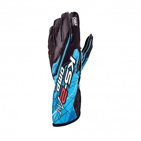 OMP KS-2-ART go-Kart luvas Preto-Fluo Azul