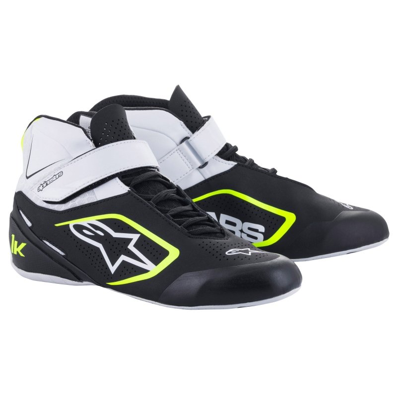 Tênis de kart Alpinestars Tech 1-K V2 Preto-Branco-Amarelo Fluo