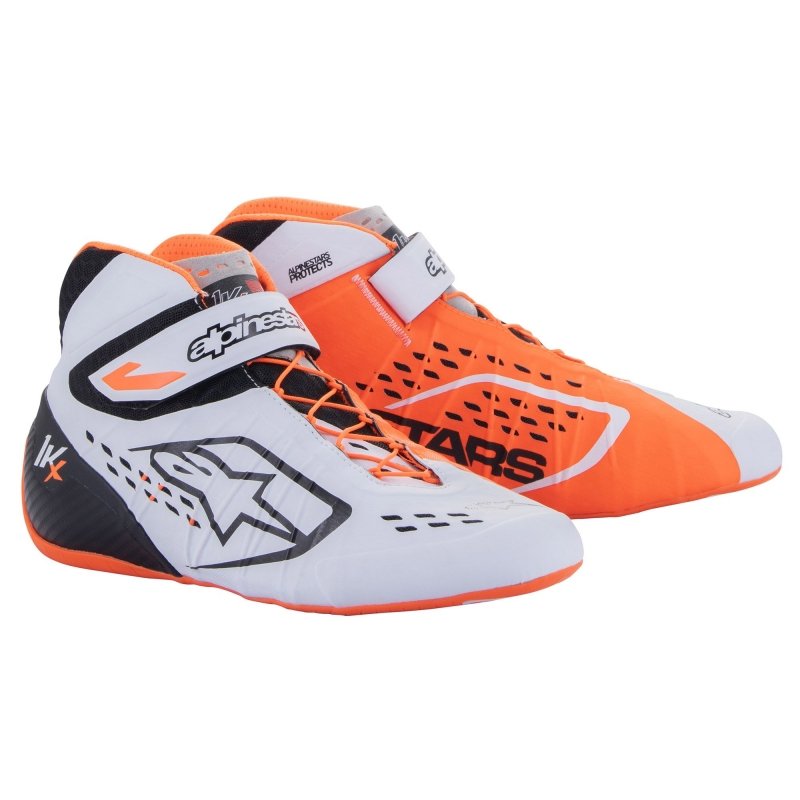 Tênis de kart Alpinestars Tech 1-KX V2 Branco-Fluo Laranja-Preto