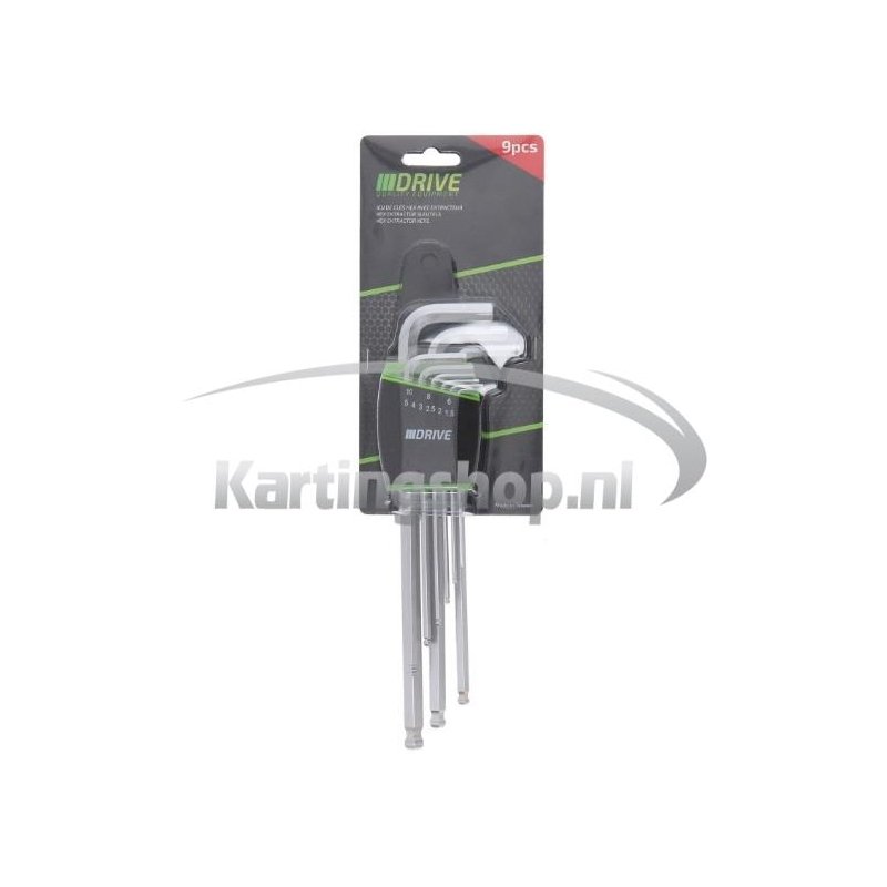 DRIVE Sæt of 9 HEX keys med extractor