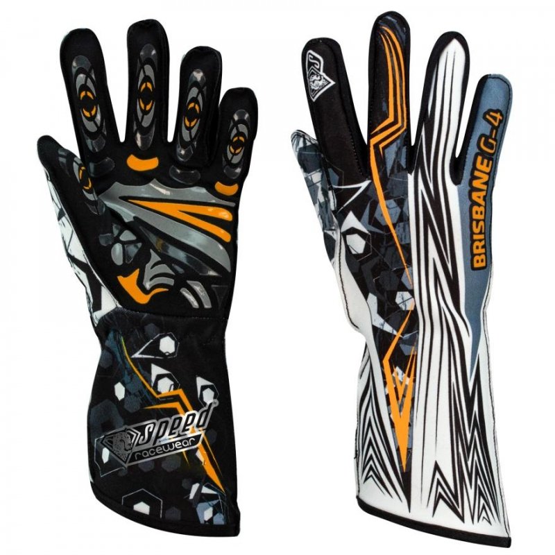 Handschuhe Speed Brisbane G-4 Schwarz-Weiß-Neonorange