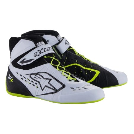 Tênis de kart Alpinestars Tech 1-KX V3 Preto-Branco-Amarelo Fluo