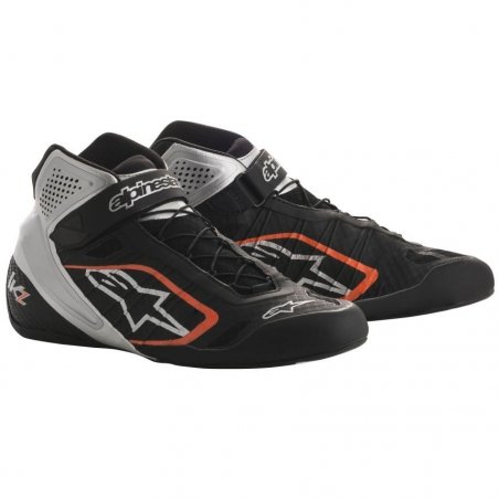 Alpinestars Tech 1-KZ kartschoenen Preto-e-Prata-Laranja Fluo